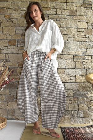Nonni Gingham 7/8 Barrel Pant Earth